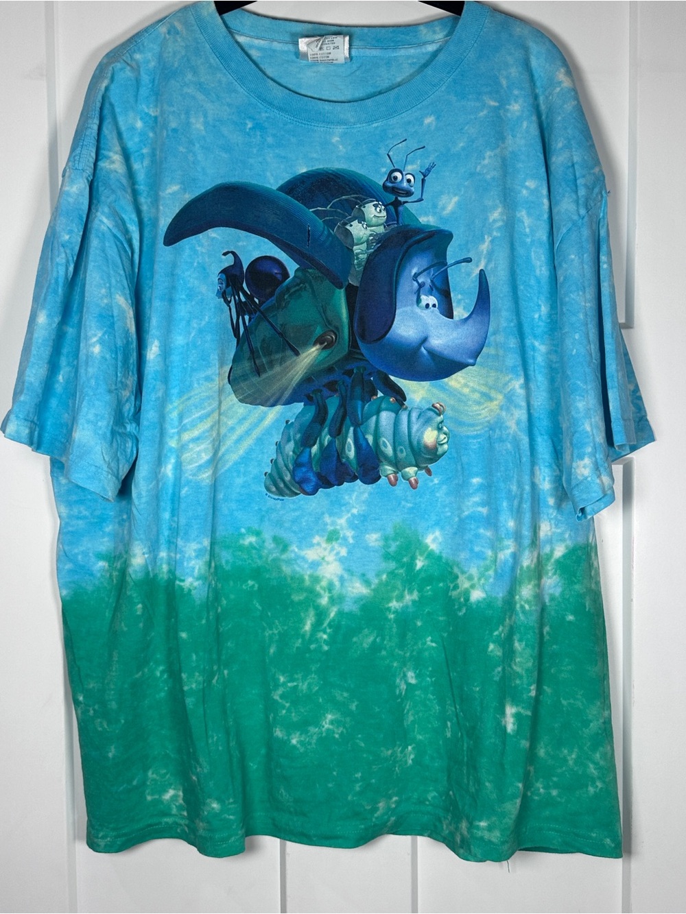 Bugs Life Disneys Blue-Green Tie-Dye Animated Bug Graphic Tee Deadstock 90s XXL